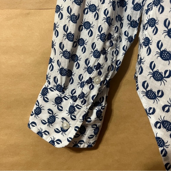 Frank & Eileen | Linen Crab Print Eileen Relaxed Button-Up Shirt Size XS - Picture 11 of 13